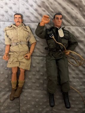 Two 14.5 " GI Joe Vintage Military Action Figures - Tan & Olive Green Uniforms